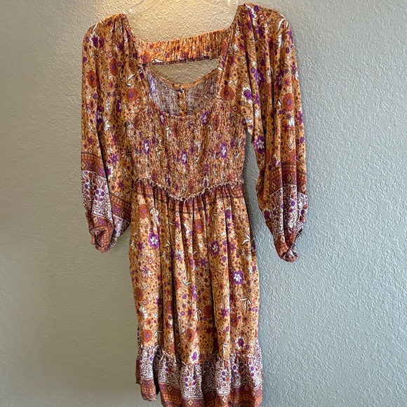 Bluivy Floral Bohemian Dress in Orange and Purple/ Size small - Picture 7 of 12